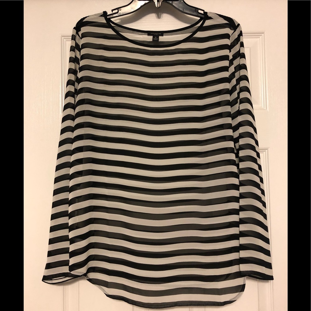 Black & white striped sheer blouse